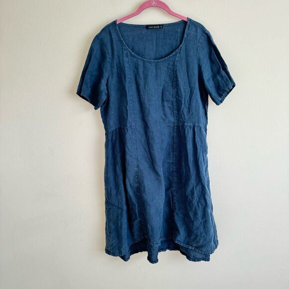 Cut Loose 100% Linen Made In USA Lagenlook Blue Knee Length Dress Size Medium - Picture 1 of 6